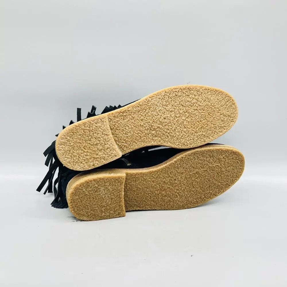 Kate Spade Boots Womens 10 Black Suede Fringe Ankle Low Heel Booties Shoes